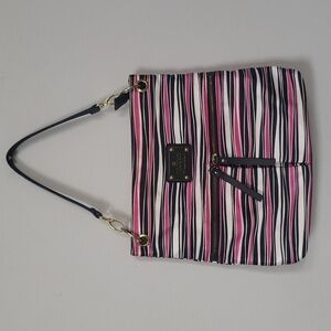 Nicole by Nicole Miller Pink Black White Striped Purse Handbag